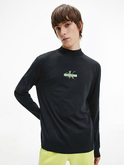 Calvin Klein Ruhák HU129501 | Calvin Klein Organic Cotton Long Sleeve Logo Férfi Póló Fekete